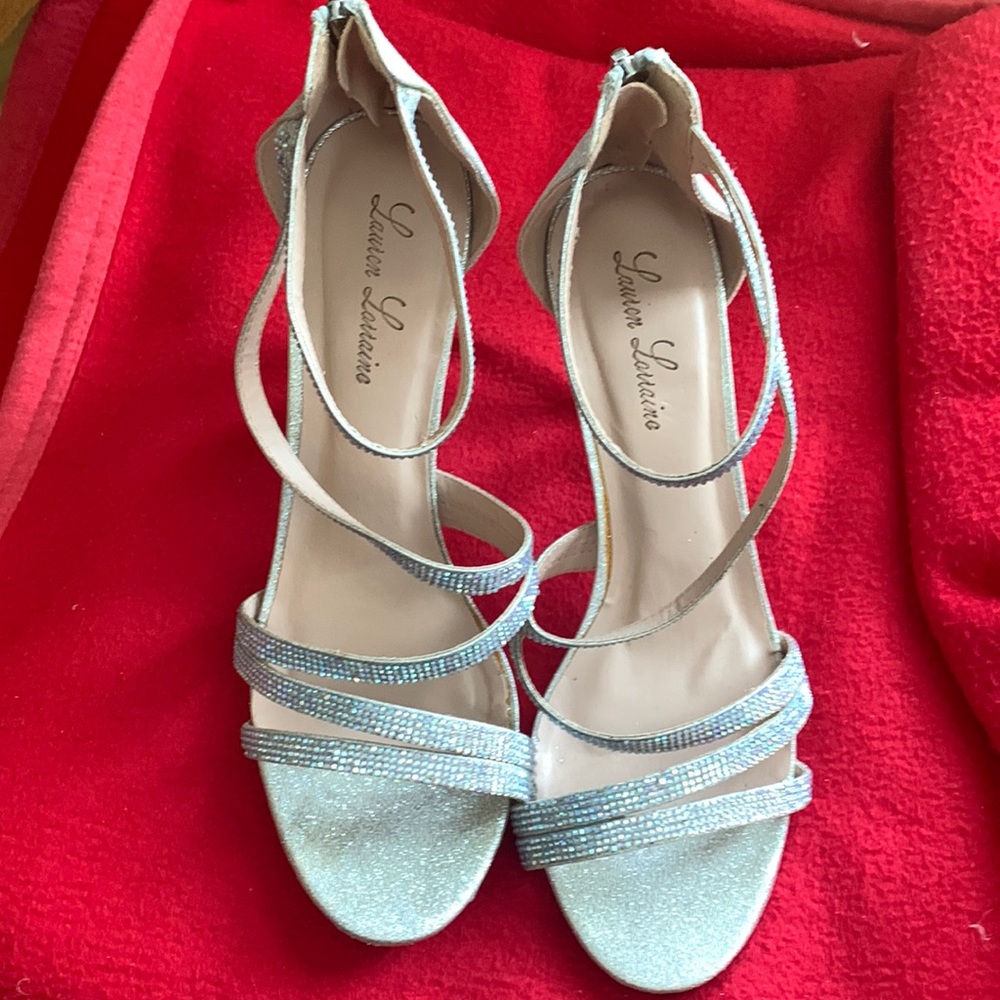 Rhinestone platform heels, worn a couple of times for a wedding.